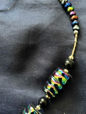NECKLACE HANDBLOWN GLASS SPIRALS GLOSS MULTICOLOUR WITH MATCHING GLASS BEADS &